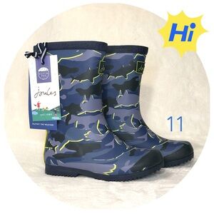 NEW Joules Boys Camo Sharks Junior Roll Up Welly Rain Boot (Size 11) NWT